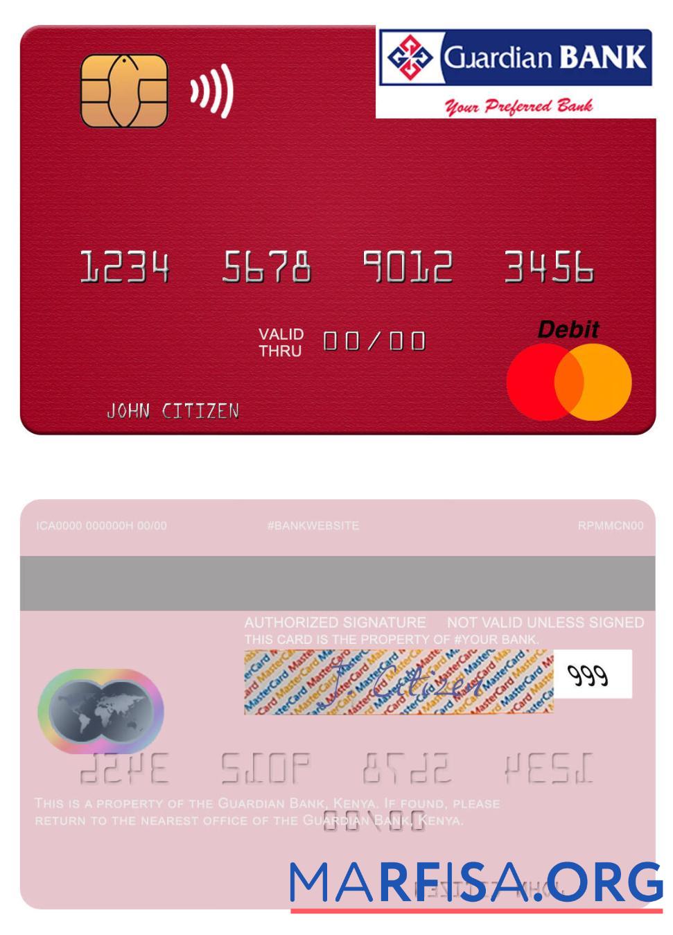 Printable Kenya Guardian Bank mastercard template